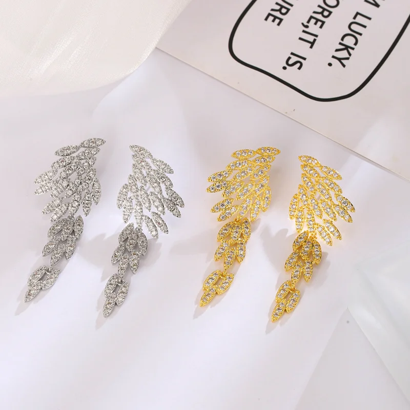 

Nordic Angel Wings Earrings Layered Fringed Leaf Zircon Drop Earrings Bridesmaids Jewelry Accessories Christmas New Year Gift