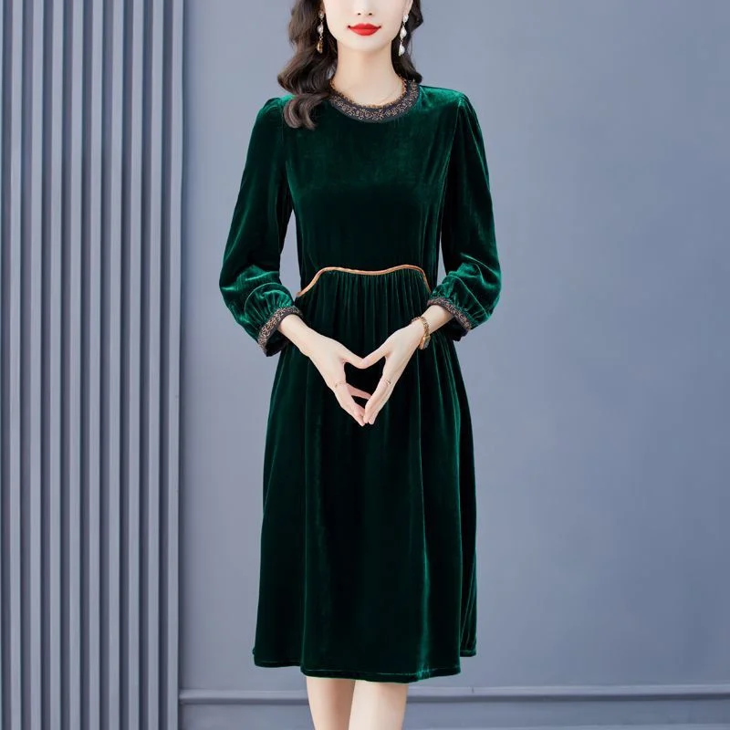 Шелковое бархатное платье из шелка тутового шелкопряда Золотое женское