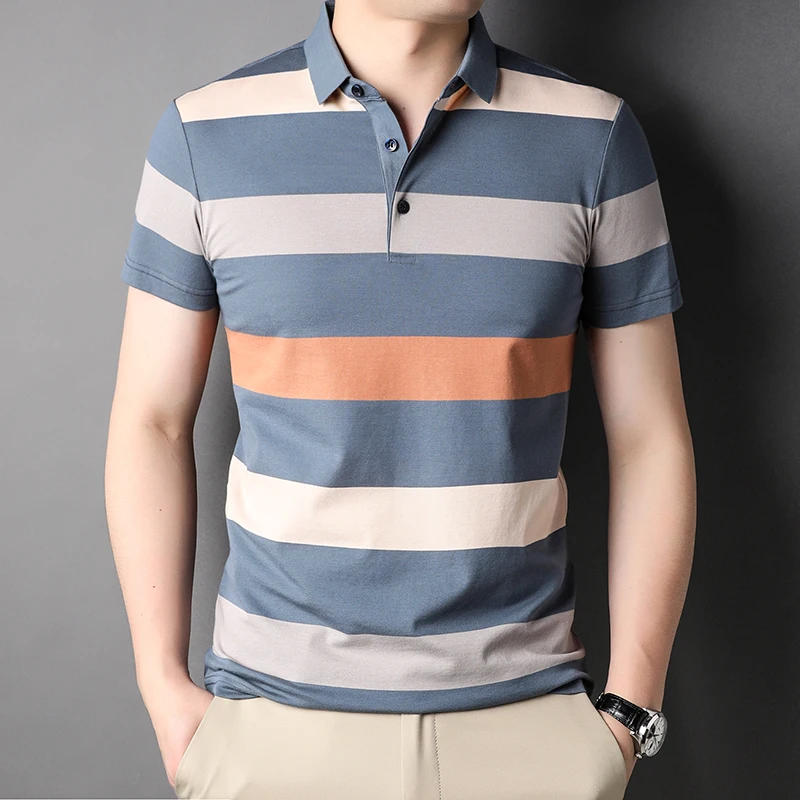 

Рубашка-поло мужская с коротким рукавом, хлопок 95%, повседневная в полоску, одежда для гольфа, брендовая Дизайнерская одежда, деловая одежда, лето