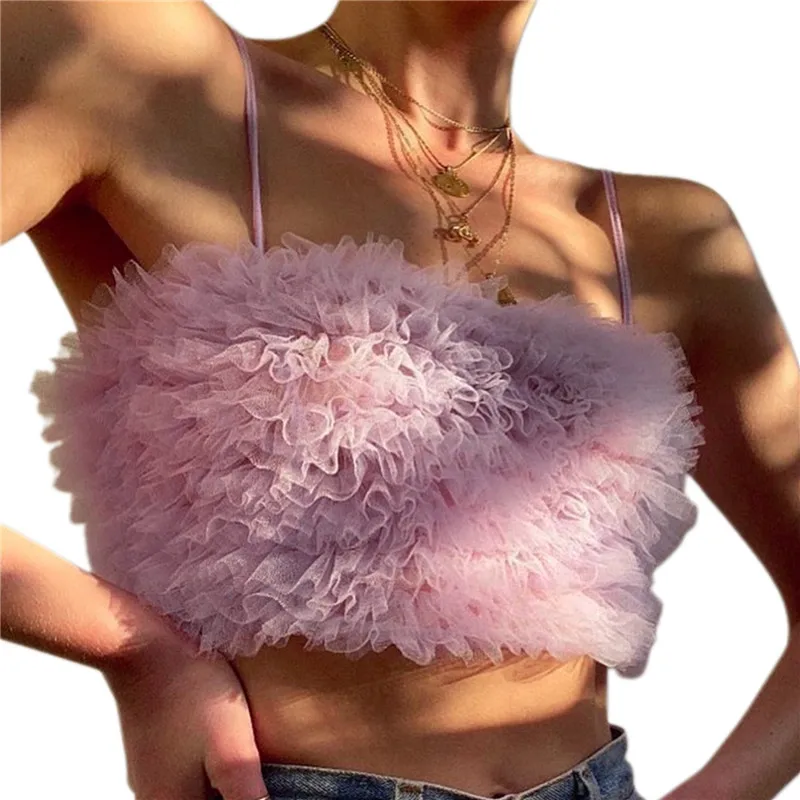 

Женский укороченный жилет без рукавов, летние топы, милые сетчатые облегающие майки с украшением, топы на бретелях-спагетти, безрукавка для ...