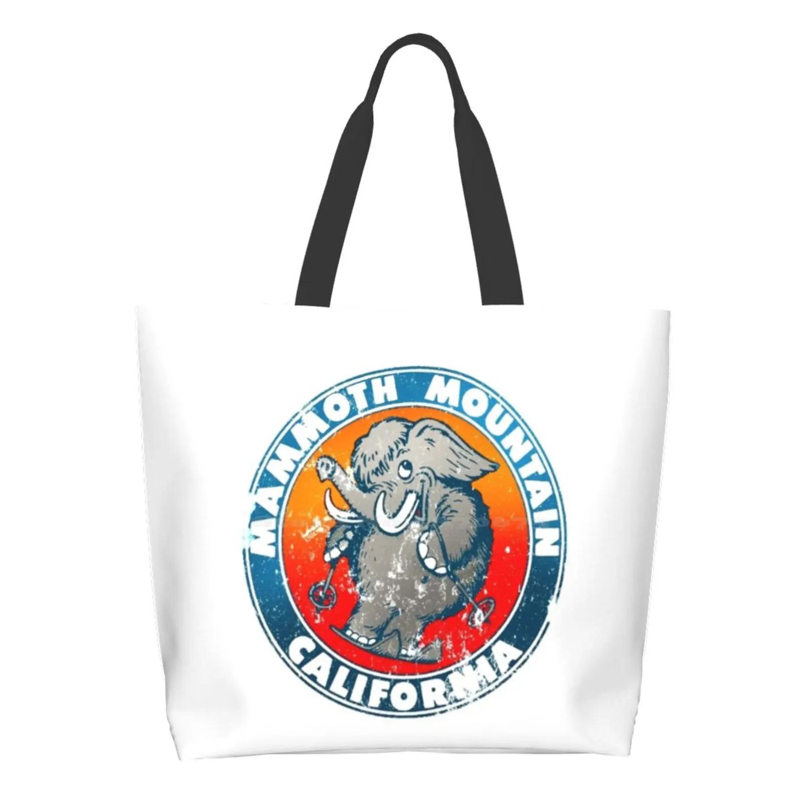 

Mammoth Mountain Ladies Casual Handbag Tote Bag Reusable Large Capacity California Skiing Winter Snow Wooly Mammoth Elephant