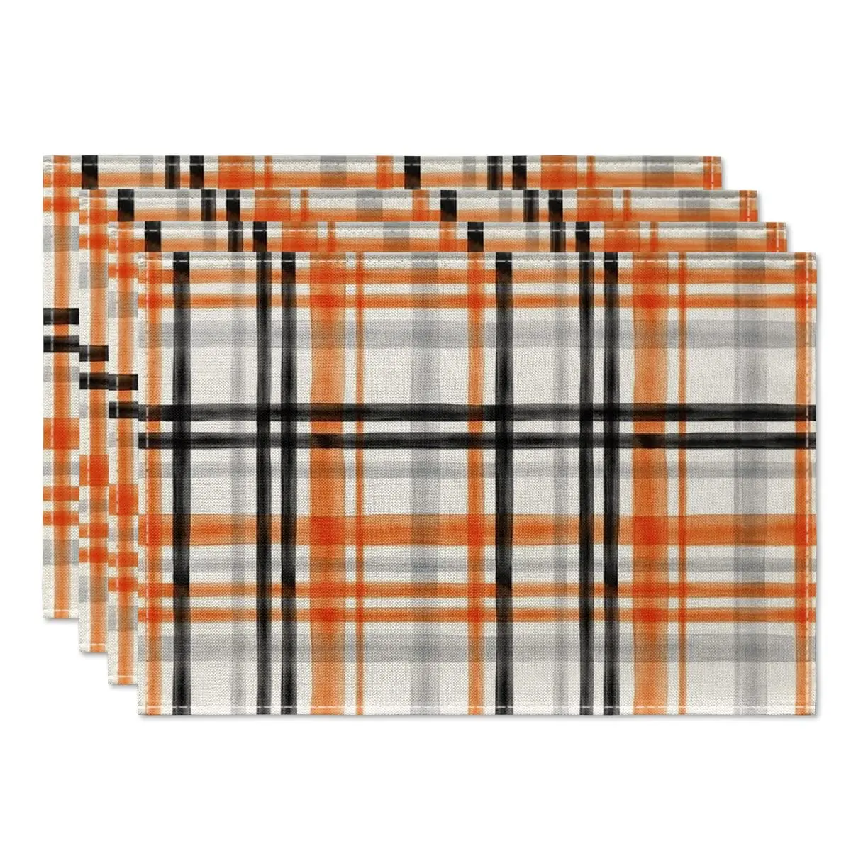 

Orange Black Buffalo Plaid Fall Placemats Set of 4, 12x18 Inch Halloween Seasonal Table Mats for Party Kitchen Dining Decoration
