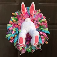 rabbit wreath decoration easter thief bunny butt with ears cartoon bunny decoration garland rabbit wreath hanging ornaments