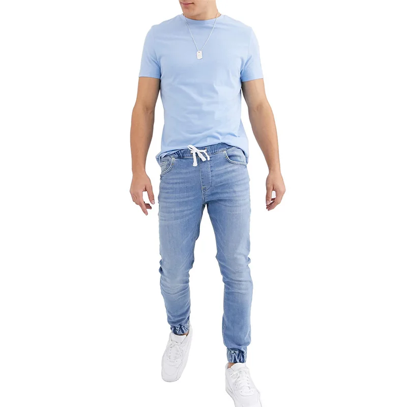 Drawstring Men's Jeans Slim Leg Stretch Fashion Men's Jeans Plus Size 29-36 Spring and Autumn Full Length Denim Pants