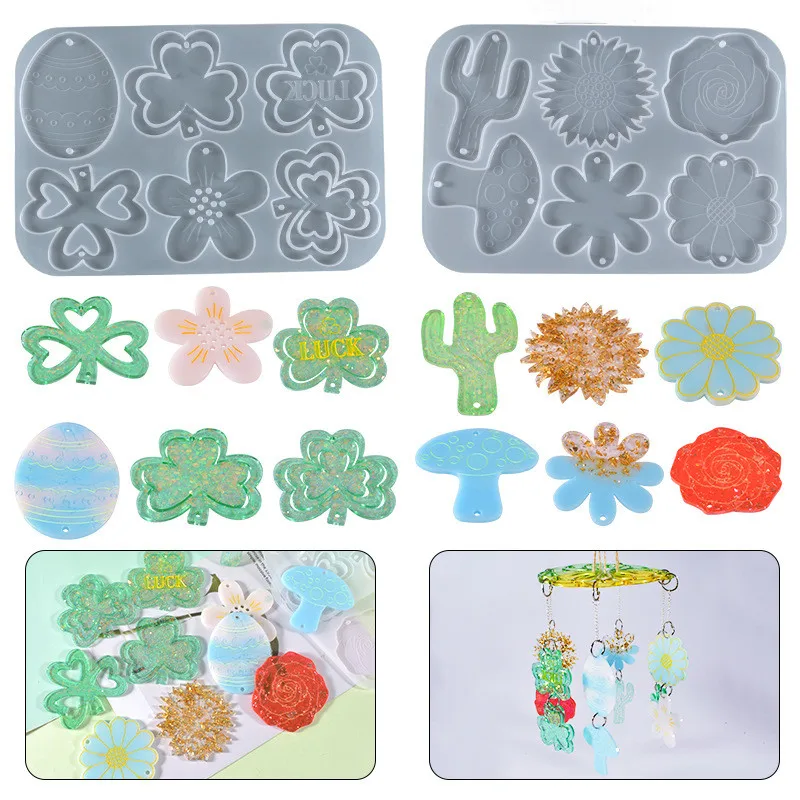 

DIY Cup Mat Pad Silicone Mold Handmade 3D Four Leaf Clover Keychain Petal Leaves Mushroom Cactus Epoxy Resin Mold Crafts Pendant