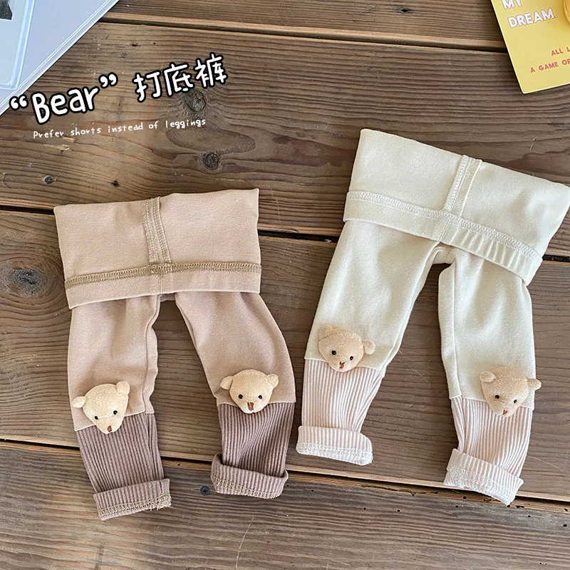 

Spring Autumn Baby Pant Cute 3D Bear Toddler Girls Leggings Cotton Kids Patchwork Stretch Trousers Baby Girl Leggings Pants