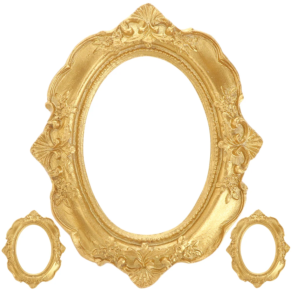 

3 Pcs Mini Photo Frame Miniture Decoration Picture Frames Tool Gold Small Resin Display