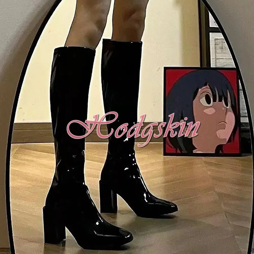 Сапоги до колена из лакированной кожи однотонные вечерние классические сапоги