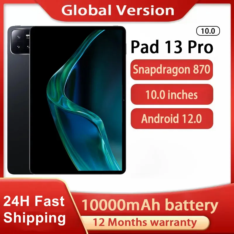 

Global Version 10 Inch Pad 13 Pro Tablet Android 12.0 Snapdragon 870 12GB 512GB 120Hz Tablets 10000mAh 5G Wifi GPS Tablet Pc