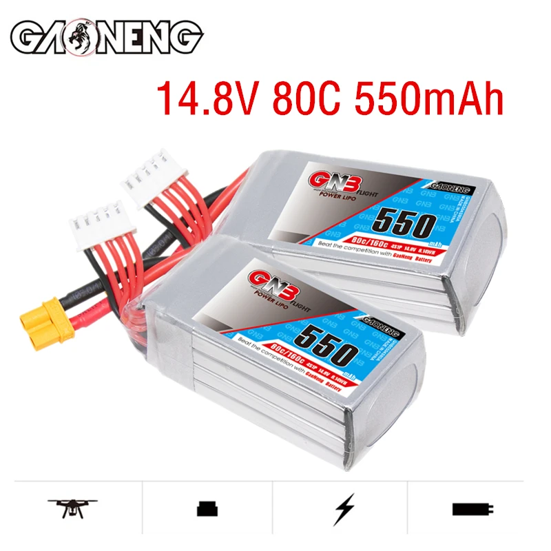 

Max 160C GNB 4S 14.8V 550mAh Lipo Battery For FPV Racing Drone RC Quadcopter Helicopter Parts 80C 14.8V Battery With XT30 Plug