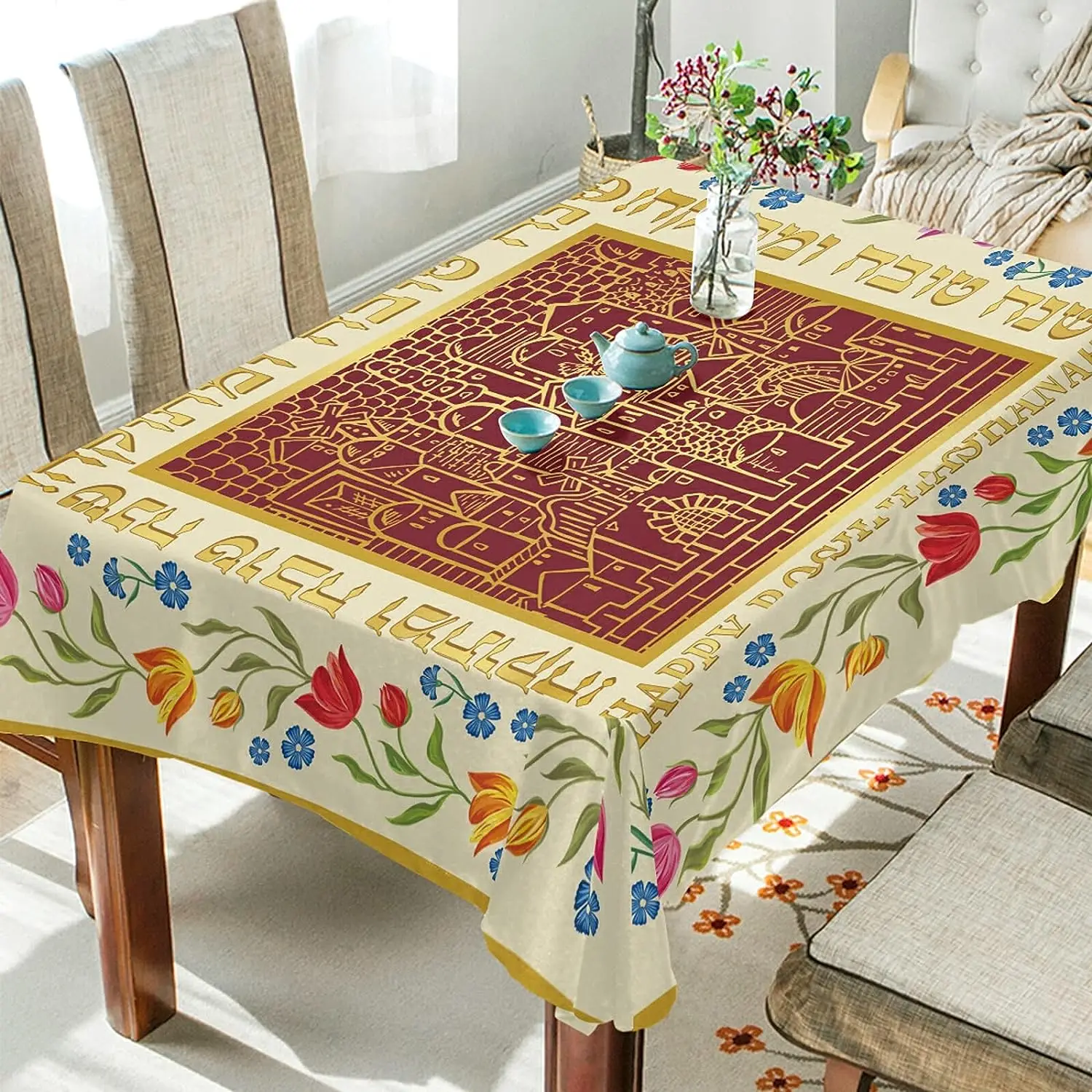 Фото Кухонная прямоугольная скатерть Rosh Hashanah, кофейный столик, декоративная столовая скатерть, аксессуары для кухни и столовой №2