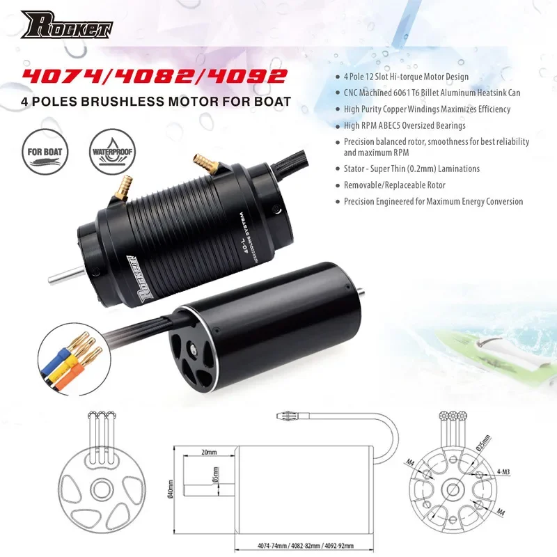 Фото Бесщеточный двигатель UniFlyROCKET-RC 4092 4082 4074 1600KV 1520KV 1250KV 2250KV 1700KV с водяным охлаждением для радиоуправляемых моделей 1000 мм (или выше) №3