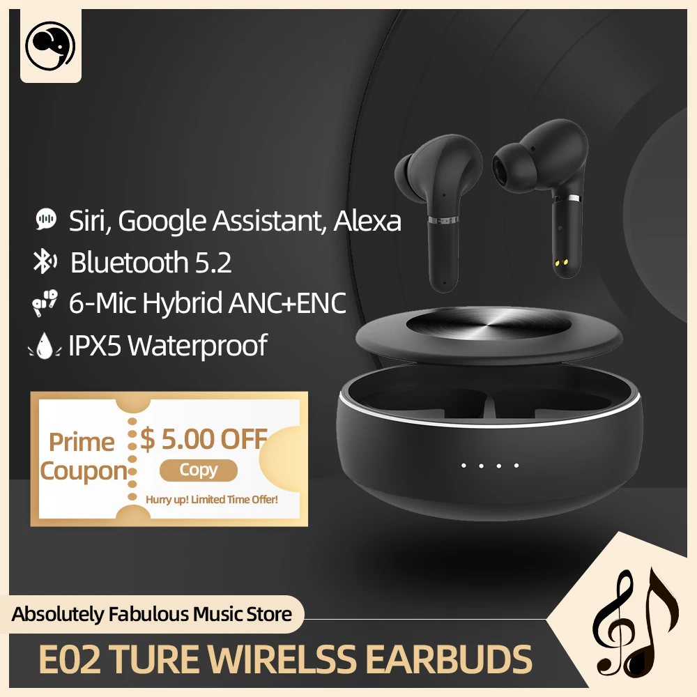 

TWS Earphone Bluetooth 5.2 True Wireless In-Ear Earbuds IPX5 Waterproof Headsets Audio Sport Headphones Active Noise Cancelling