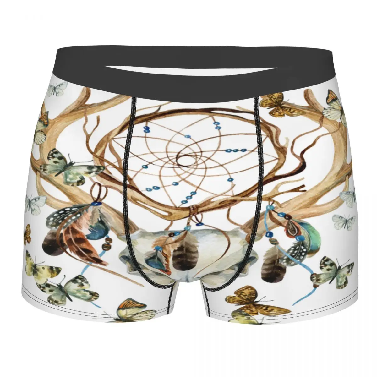 

Men's Underwear Underpants Dream Catchers Cow Skull With Butterfly Men Boxer Shorts Elastic Male Panties