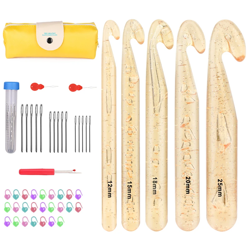 

MIUSIE Thickened Plastic Crystal Crochet Hook New Style Design 5Pcs/Set Knitting Craft Needles Weave Tools Sewing Kit