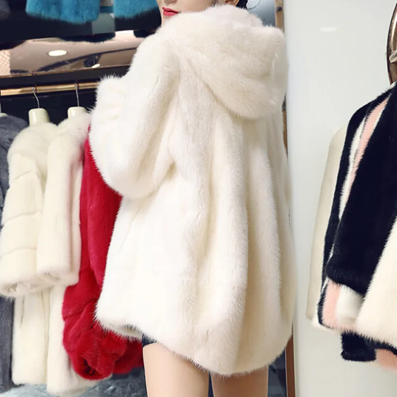Fur Jacket Women's Mid-length Straight Fox Fur Mink Fur Hooded Sweater 2022 New Thick Warm Jacket Women Winter
