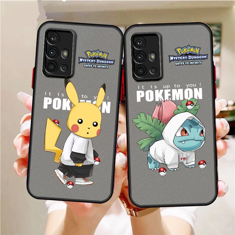 

Pokemon Pikachu Bulbasaur For Samsung A53 A52 A32 A33 A51 A71 A21S A13 A73 A50 A23 A72 A04 Frosted Translucent Phone Case