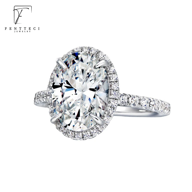 

FENTTECI 925 Sterling Silver Oval Big Arm Diamond Ring Women's Light Luxury Fashion Atmosphere 3ct Dove Egg Ring Wedding Ring