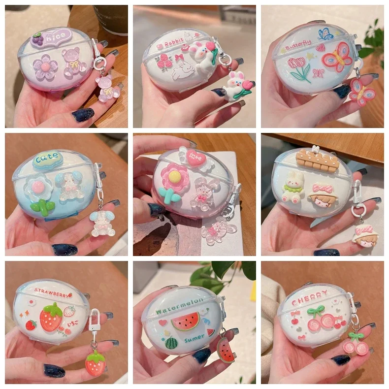 Модный силиконовый прозрачный чехол для VIVO TWS 3E с цветочным/милым рисунком