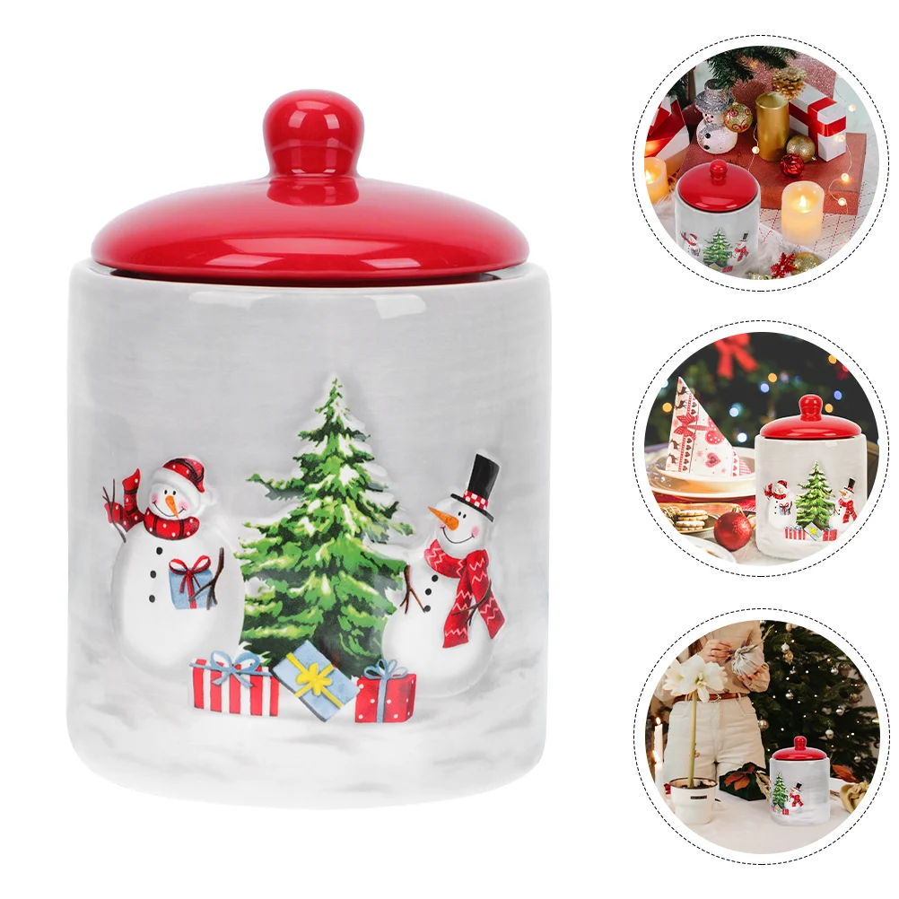 

Jar Ceramic Storage Cookie Tea Jars Christmas Candy Container Case Xmas Holderlid Canisters Kitchen Sealedjewelry Can Snowman