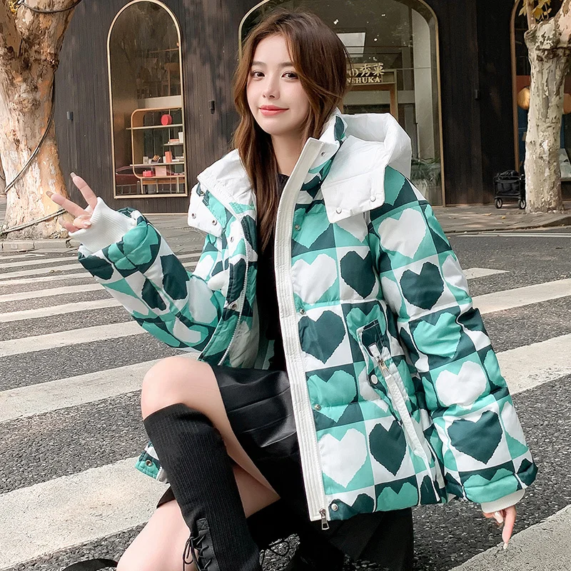 

2022 New Women Winter Jacket Warm Parkas Female Thicken Print Coat Cotton Padded Parka Jacket Hooded Outwear