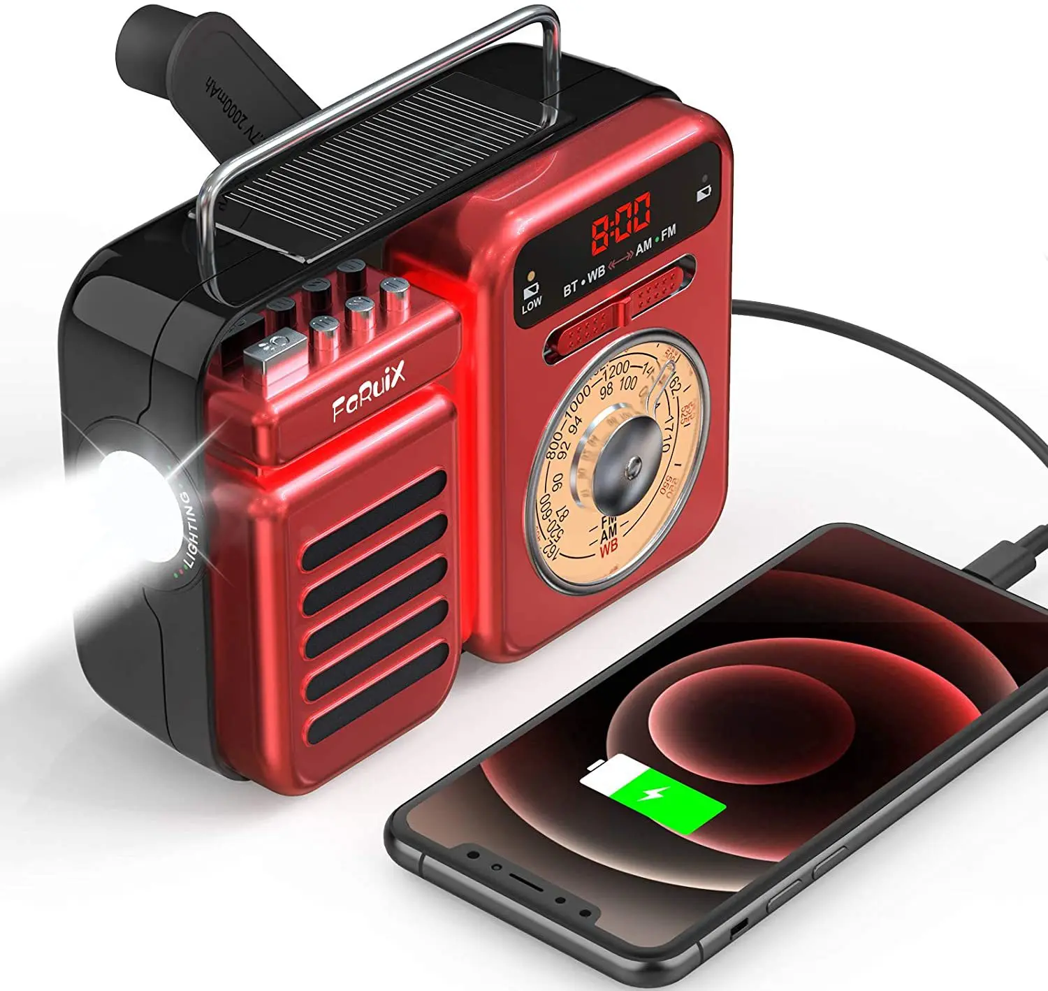 

Retro Portable Radio Bluetooth Stereo AM/FM/WB Hand Crank Solar Outdoor Radio SW/NOAA Weather Radio Receiver Bluetooth Compatibl