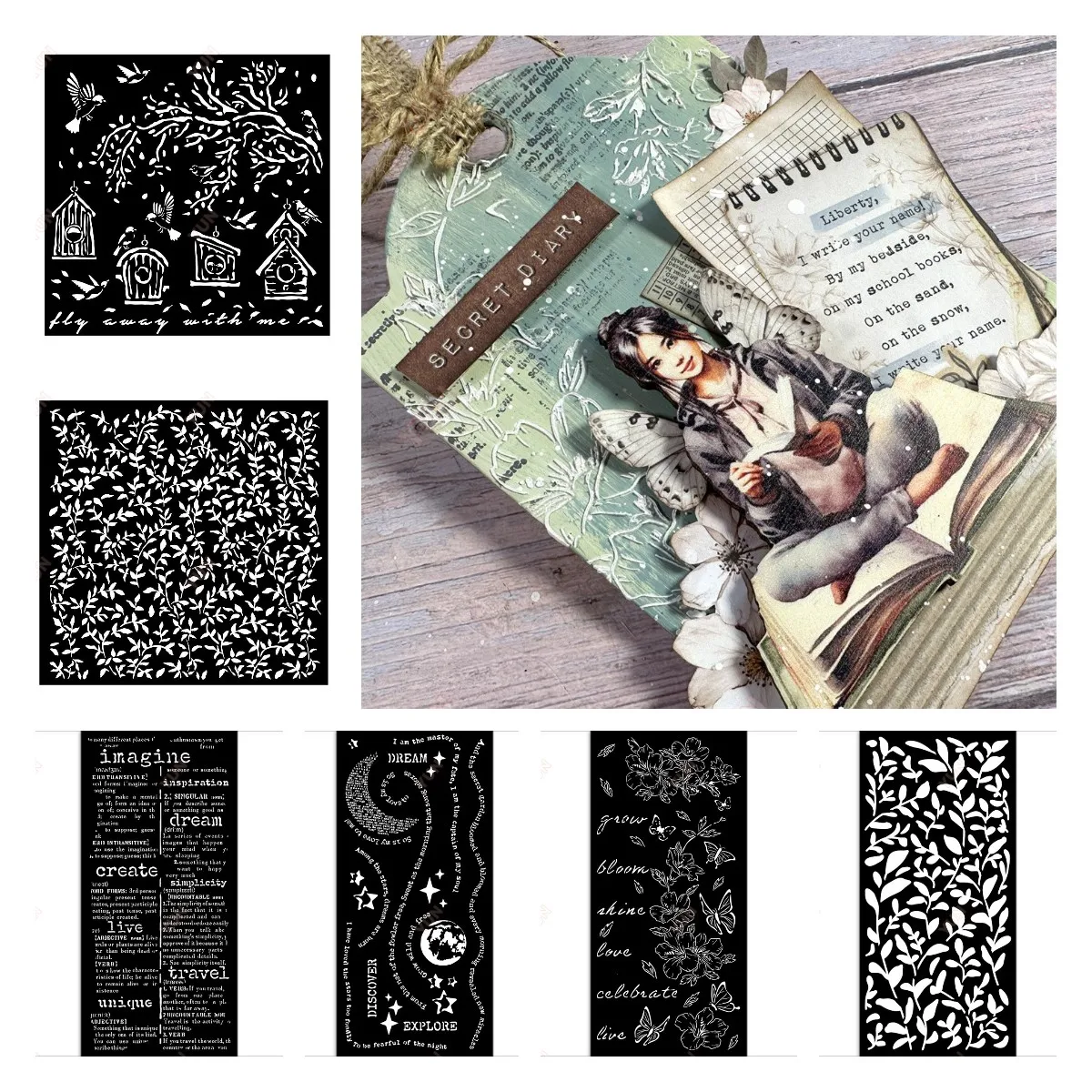 Счастливый секретный дневник цветы и бабочки узор листьев слойный шаблон