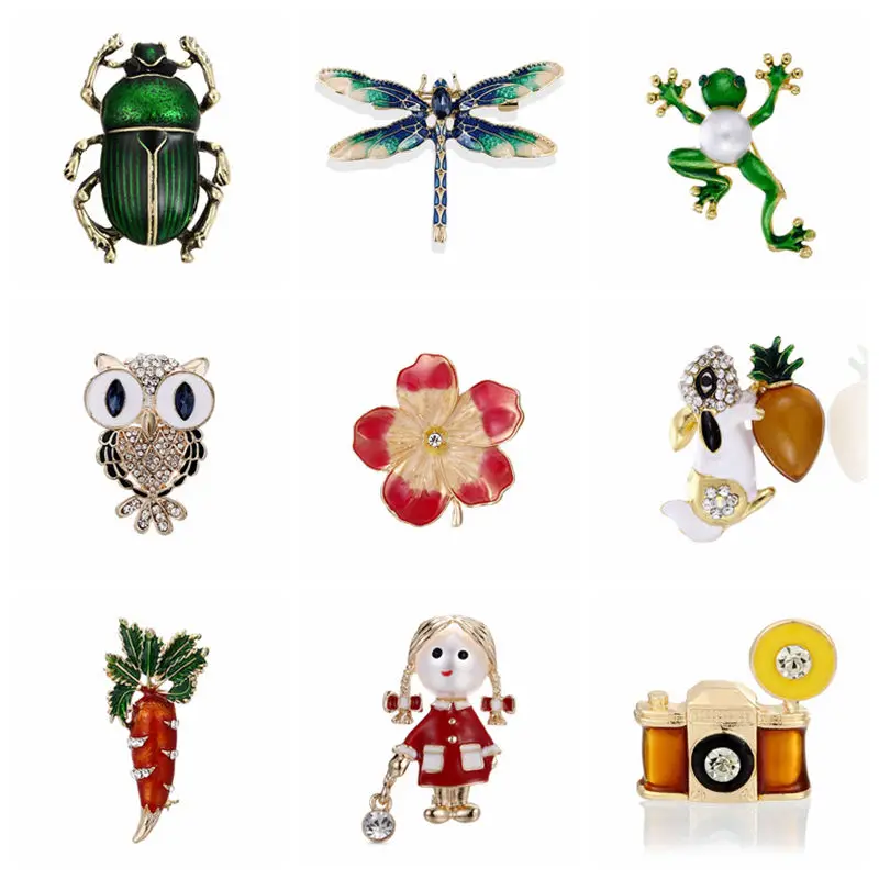 

Enamel Pins Cute Rabbit/Frog/Dragonfly Couple Owl Brooch Animal Brooches for Women Men Clothes Scarf Buckle Collar Jewelry Pin