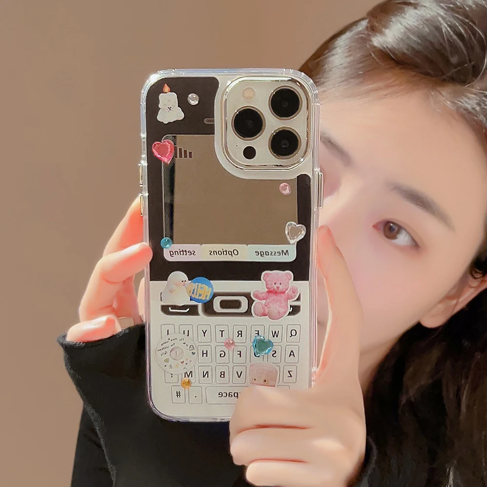 

Роскошный зеркальный ударопрочный акриловый чехол для телефона iPhone 14 13 12 11 Pro Max INS, корейский милый мультяшный медведь, защитная задняя крышка