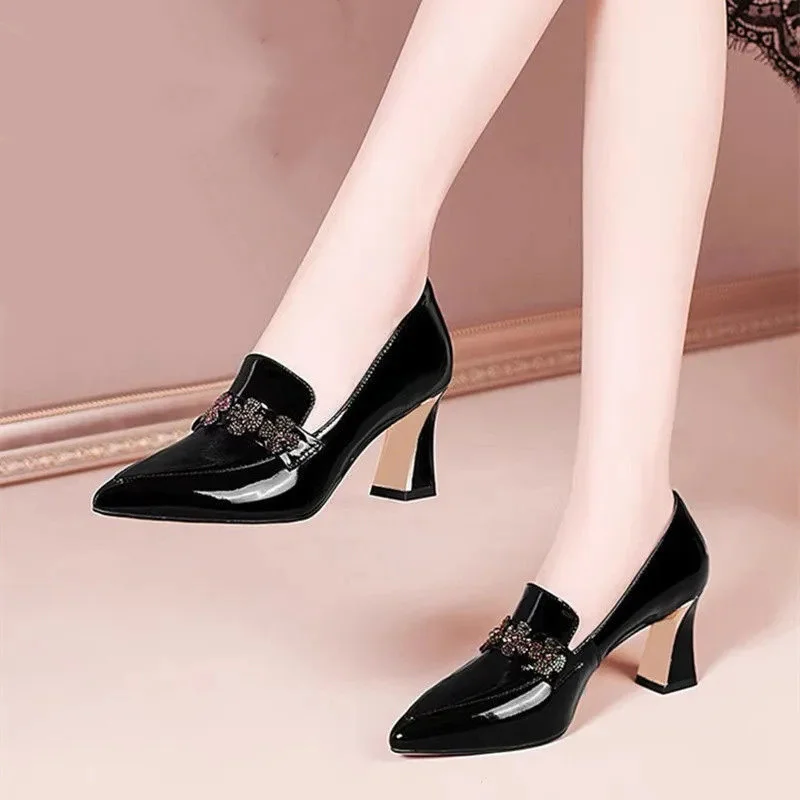 

Женские туфли на высоком каблуке, черные классические офисные туфли-лодочки с острым носком, модель B430, весна-лето