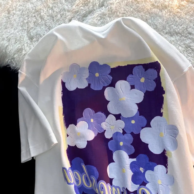 

Men and women street flower printed graphic T-shirts for couples in summer retro trend casual Harajuku short sleeved top y2k