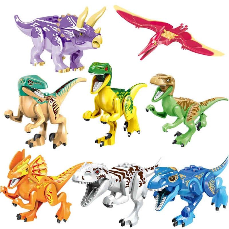 

8Pcs/Set Blocks Jurassic Dinosaurs Tyrannosaurus Rex Wyvern Velociraptor Stegosaurus Building Blocks Toys For Children Dinosaur