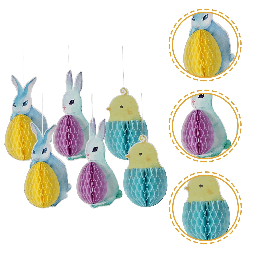 

Honeycomb Easter Hanging Ornament Paper Bunny Decor Rabbit Egg Tissue Cutouts Decorations Party Pom Chick Pendants Ceiling 3D