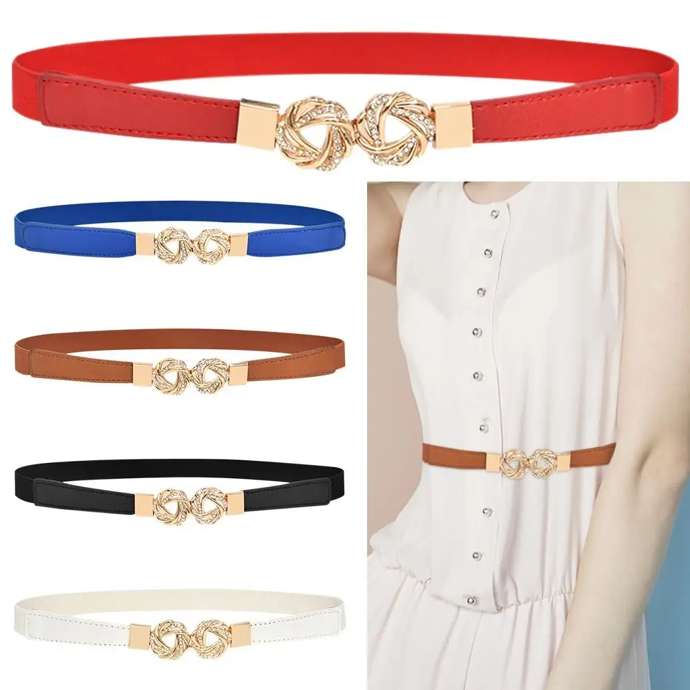 Simple Women Metal Buckle Adjustable Elastic Belts Waist Strap Stretch Decorative Waistband