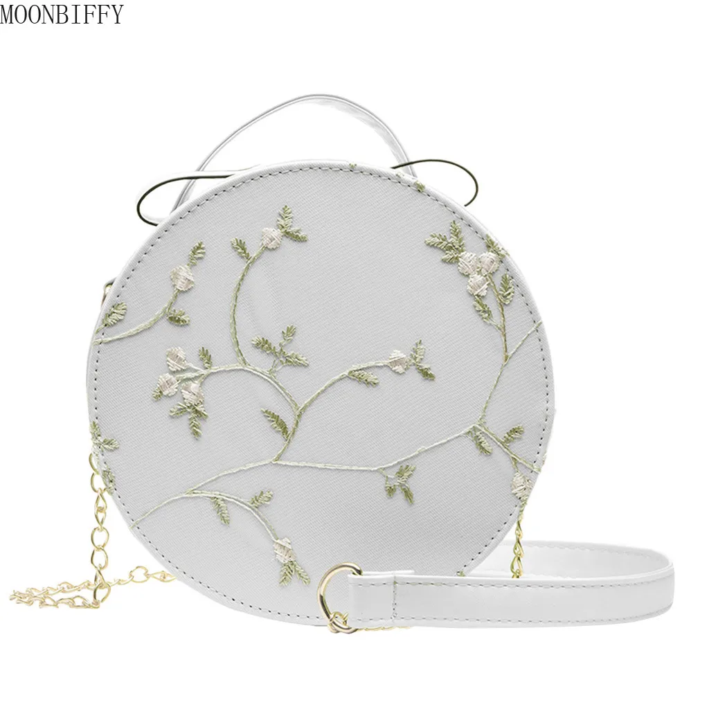 

Sweet Lace Round Handbags High Quality PU Leather Women Crossbody Bags Female Small Fresh Flower Chain Shoulder Bags