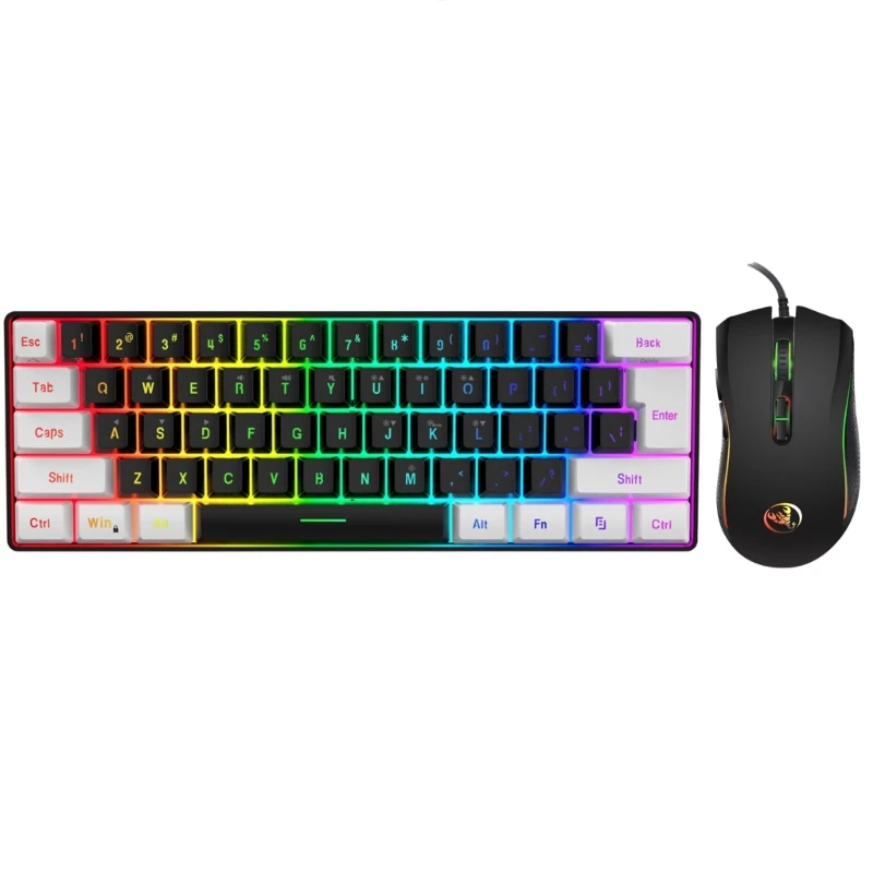 

Игровая клавиатура и мышь с радужной подсветкой, комбинированная Проводная клавиатура RGB, 61 клавиша
