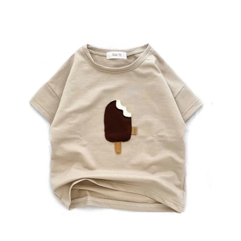 Детская футболка с красочным принтом мороженого, Милая футболка для новорожденных, летняя детская одежда, топ, футболка, однотонная одежда