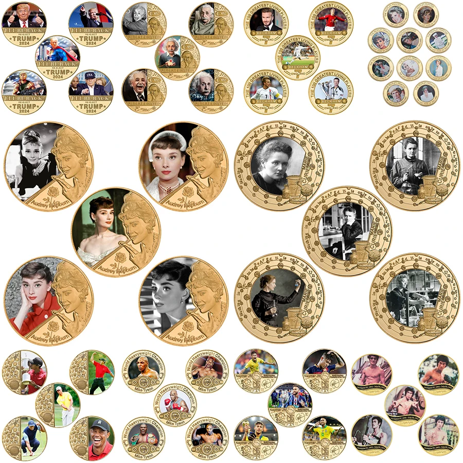 

Монета известного человека Одри Хепберн позолоченная монета из фильма звезда Футбольная звезда монета для коллекции