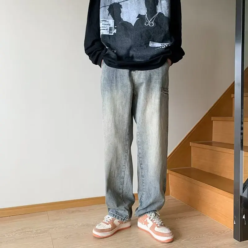 2023 Vintage Harajuku Streetwear Fashion Wide Leg Pants Pantalon Homme Denim Trousers Men Classic Casual Baggy Jeans Men Basic