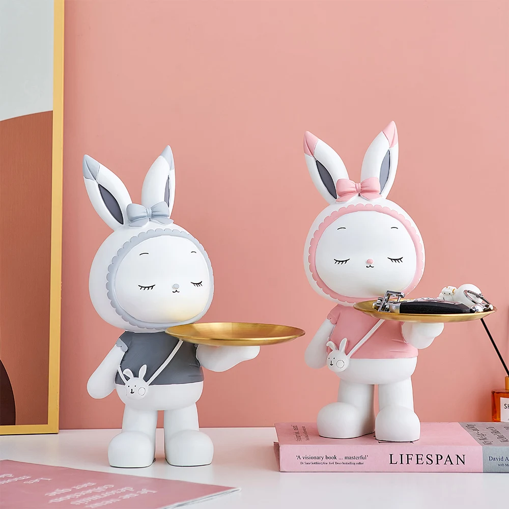 

Rabbit Sculpture Storage Tray Figurines for Interior Nordic Decoration Home Animal Model Kitchen Decoration Accessories Gifts