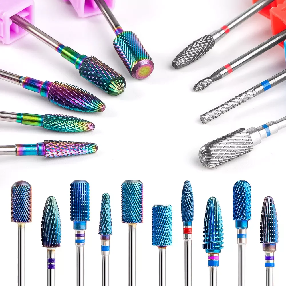 

Blue Rainbow Tungsten Carbide Nail Drill Bits For Electric Drill Manicure Machine Milling Cutter Clean Burr Nail Files Accessory