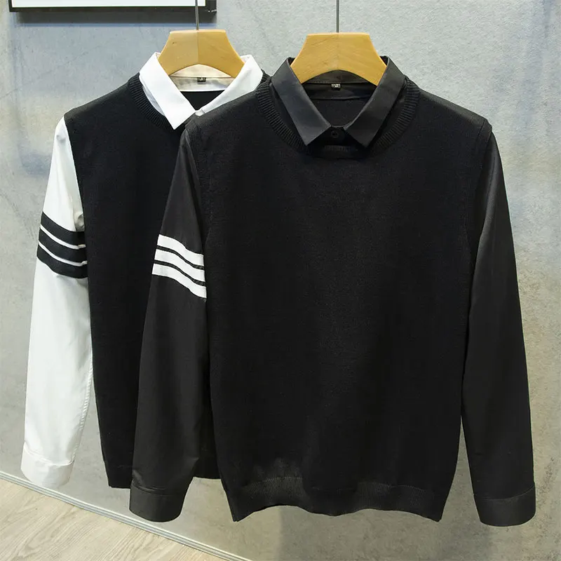 Три стержня искусственный двухсекционный свитер с воротником рубашки мужской