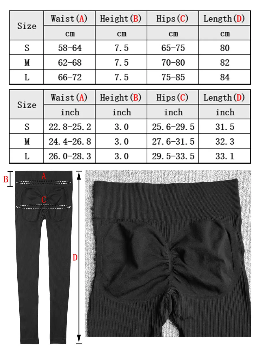 Seamless Ribbed Sports Leggings For Women Push Up High Waist Fitness White Striped Gym Tights Female Tummy Control Yoga Pants