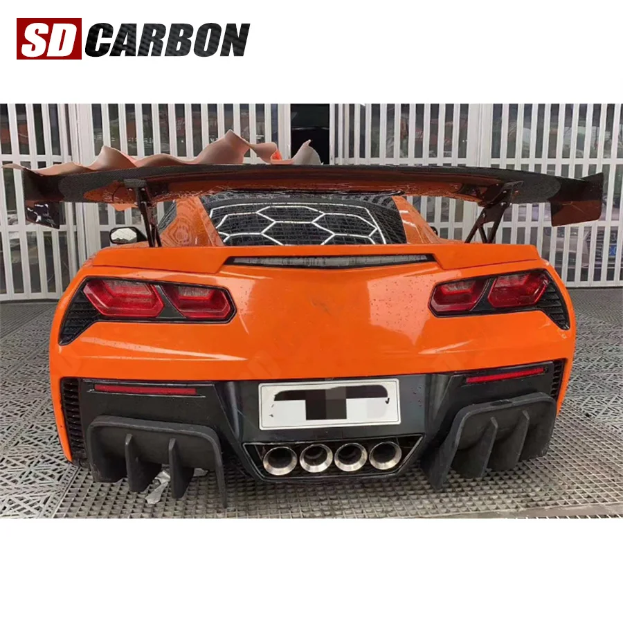 Фото Диффузоры-сплиттеры из карбона для заднего бампера Chevrolet Corvette C7 Z06 2014-2019, задний спойлер, аксессуары для тюнинга кузова автомобиля №3