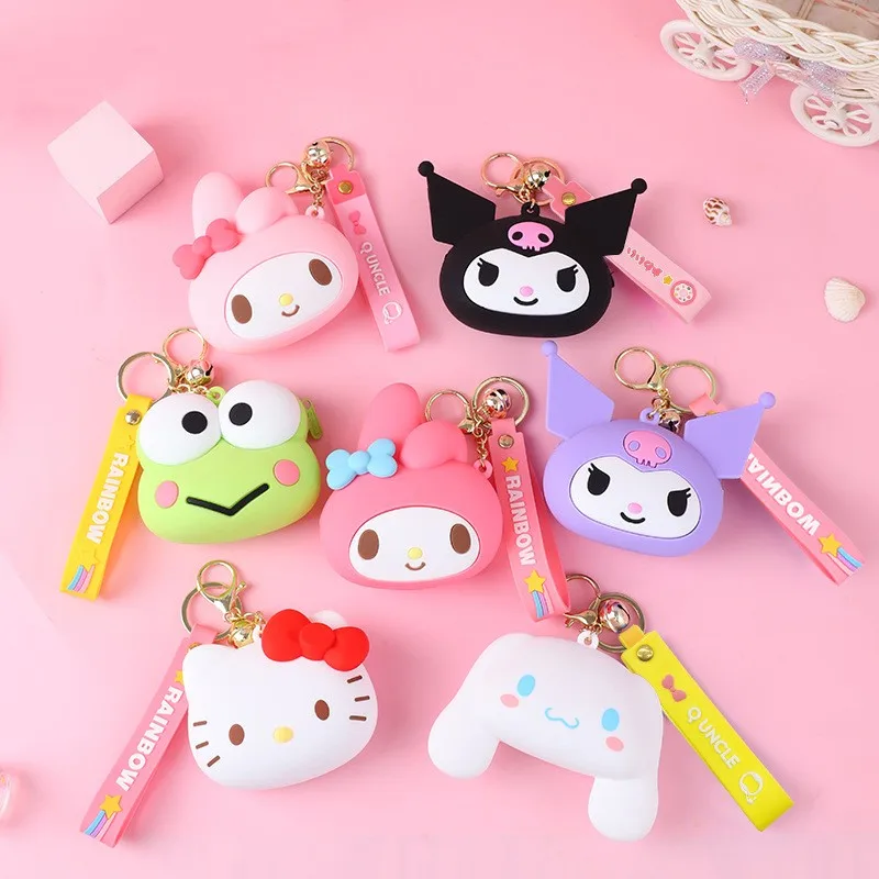 

Anime Sanriod Hello Kittys Kuromi Silicone Bag Coin Purse Girls Keychain Pvc Hand Rope Key Bag Earphone Storage Bag Kid Gift