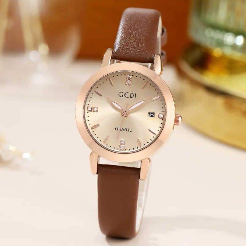 

able Luxury Fashion Calendar Women's Casual Lther Belt Waterproof Quartz Watch