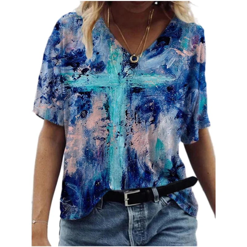 

Fashion women's T-shirt short sleeve digital print Pullover casual fashion casual Harajuku top
