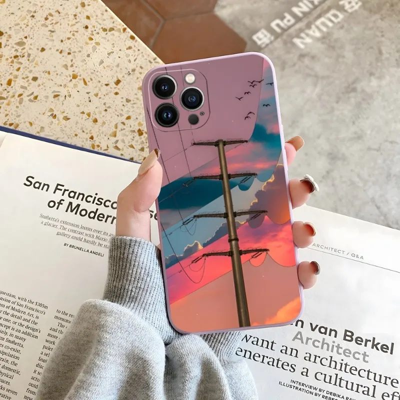

Anime Landscape Phone Case Candy Color For IPhone 14 12 13 11 Pro Max Mini X XR XS Max 7 8 Plus Soft Silicon Cover