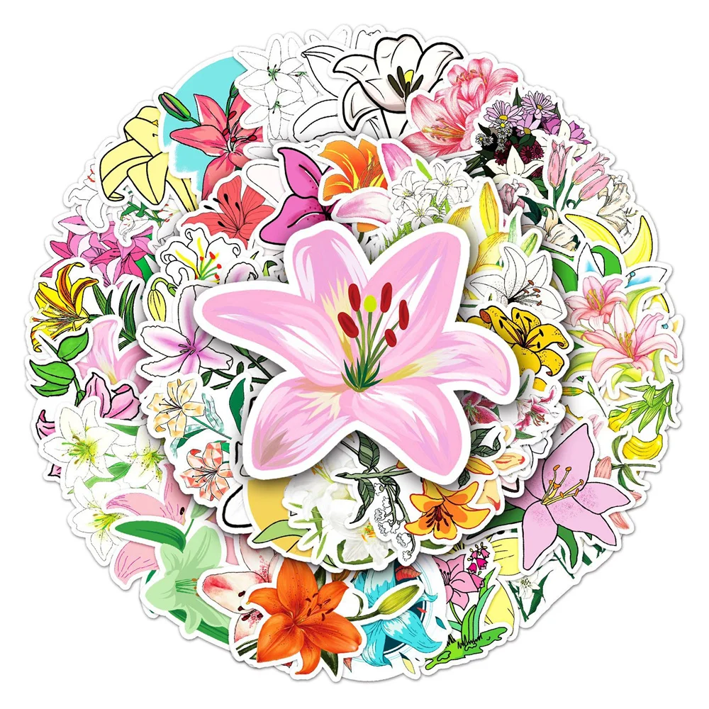 

10/30/50PCS Lily Graffiti Sticker Cartoon Flower Creative Sticker Guitar Computer Refrigerator Car Waterproof Sticker Wholesale