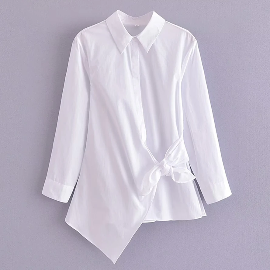 

Jenny&Dave Fashion Ladies Blouse Women 2023 Summer White Shirt Asymmetrical Bow Casual Tops